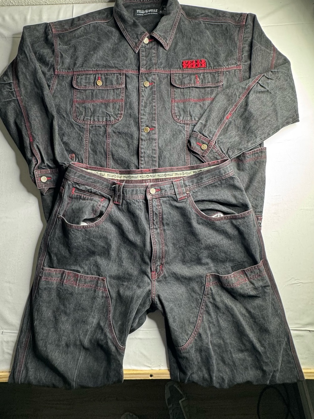 Pelle Pelle Black Washed Jeans with Red Stitching